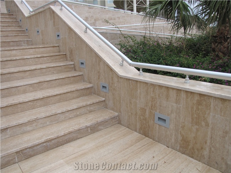 Bucak Noce Travertine Vein Cut Stairs, Steps, Wall Cladding