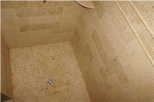 Belgian Truffles Limestone Shower Wall and Floor Application, Beige Limestone Bath Design Egypt Belgian Truffles Limestone Shower Wall and Floor Application, Beige Limestone Bath Design Egypt