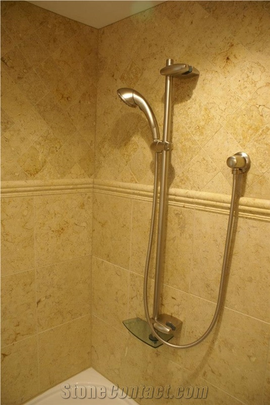 Sandy Creek Limestone Bathroom Design, Shower Wall and Floor Application, Beige Limestone Bath Design Egypt