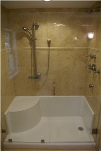 Sandy Creek Limestone Bathroom Design, Shower Wall and Floor Application, Beige Limestone Bath Design Egypt