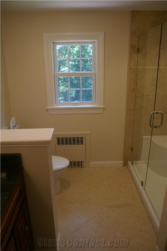 Sandy Creek Limestone Bathroom Design, Shower Wall and Floor Application, Beige Limestone Bath Design Egypt