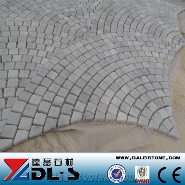 Carrara Marble Mosaic Tile Shell Mosaic Pattern, Bianco Carrara White Marble Mosaic