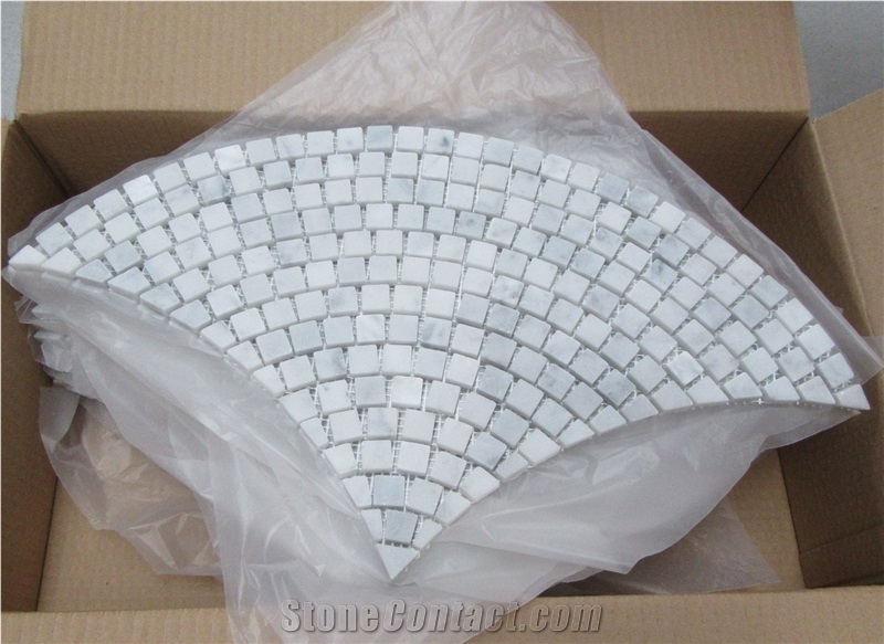 Carrara Marble Mosaic Tile Shell Mosaic Pattern, Bianco Carrara White Marble Mosaic