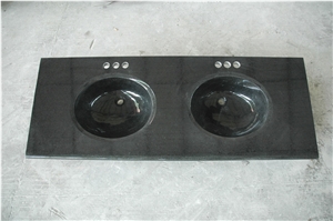 China Black Granite Kitchen Countertops with Under Counter Sinks/Basins, Absolute Black Granite Kitchen Bar Tops