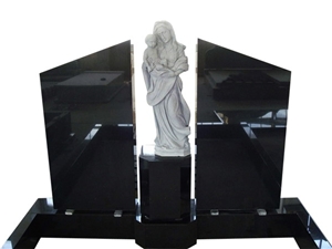 Black Granite European Style Tombston,Hot Sale Cheap Angel Engraved Monuments Headstone Polished,Black Cemetey Tombstone,Angel Upright Monuments