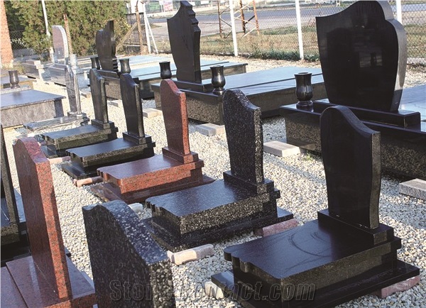 Western-Style Polished Single Upright Black & Red Tombstones