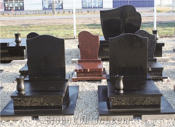 Western-Style Polished Single Upright Black & Red Tombstones