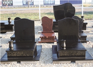 Western-Style Polished Single Upright Black & Red Tombstones