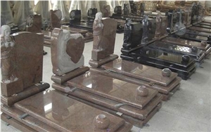 Red Granite French Style Tombstone,Polished Angle Engraved Monuments,Heart Tombstone,Red Headstone