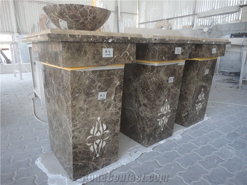 Counter Made Of Dark Emprador Marble with Wash Basin, Brown Marble Spain Bath Top