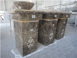 Counter Made Of Dark Emprador Marble with Wash Basin, Brown Marble Spain Bath Top
