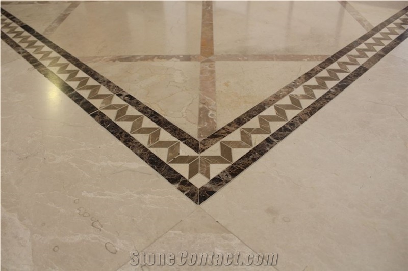 Dark Emperador Marble, Light Emperador Marble and Botticino Marbe Waterjet Border Design