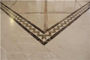 Dark Emperador Marble, Light Emperador Marble and Botticino Marbe Waterjet Border Design Dark Emperador Marble, Light Emperador Marble and Botticino Marbe Waterjet Border Design