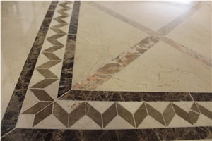 Dark Emperador Marble, Light Emperador Marble and Botticino Marbe Waterjet Border Design