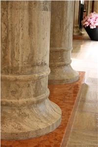 Travertino Romano Classico Carved Column, Beige Travertine Column Italy