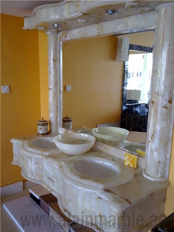 White Onyx Custom Vanity Top, White Onyx Turkey Bath Top