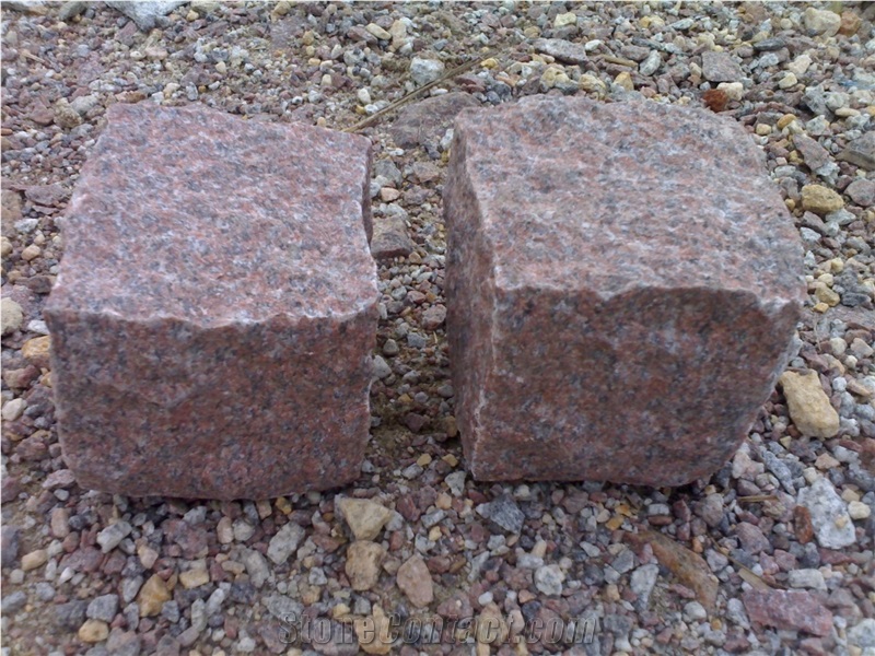 Manga Red Granite Cobbles, Indian Red Granite Cobble Stone