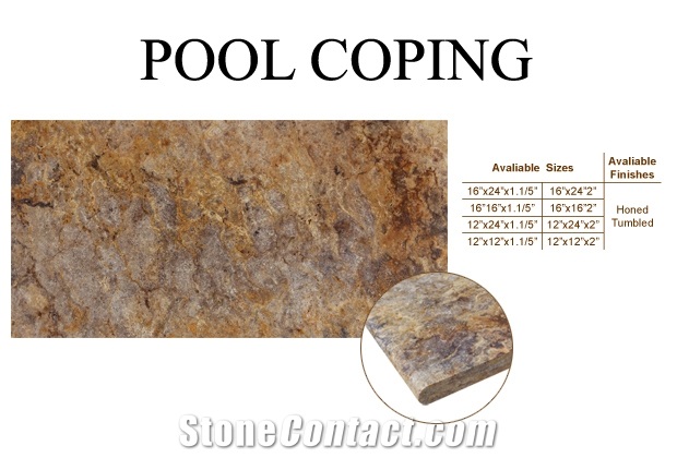 Scabella Travertine Pool Coping, Brown Travertine Turkey Pool Coping