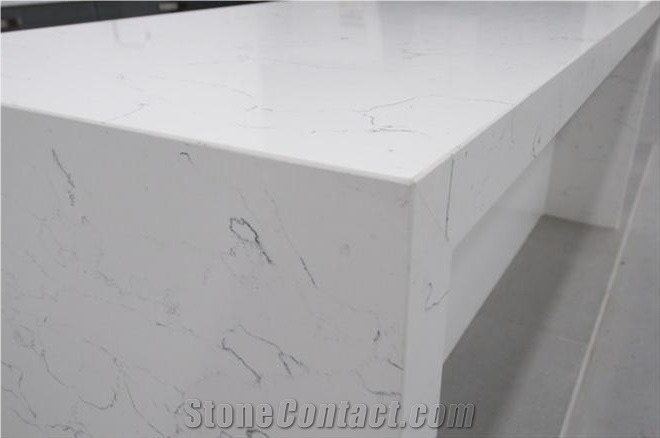 Bright Carrara White Marble + White Quartz Stone Countertops Non-Porous Standard Sizes 108*26inch with Competitive Price and Quality More Durable Than Granite