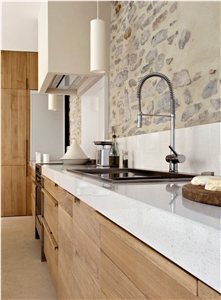 Bright White Kitchen with White Countertops Directly from China Manufacturer at Competitive Pricing Standard Slab Size 118*55 and 126*63 More Durable Than Granite Thickness 2/3cm