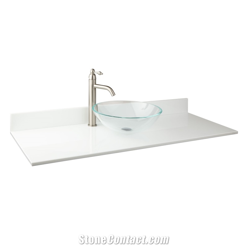 White Marmoglass Nano Crystallized Glass Countertop, White Quartzite Kitchen Countertops