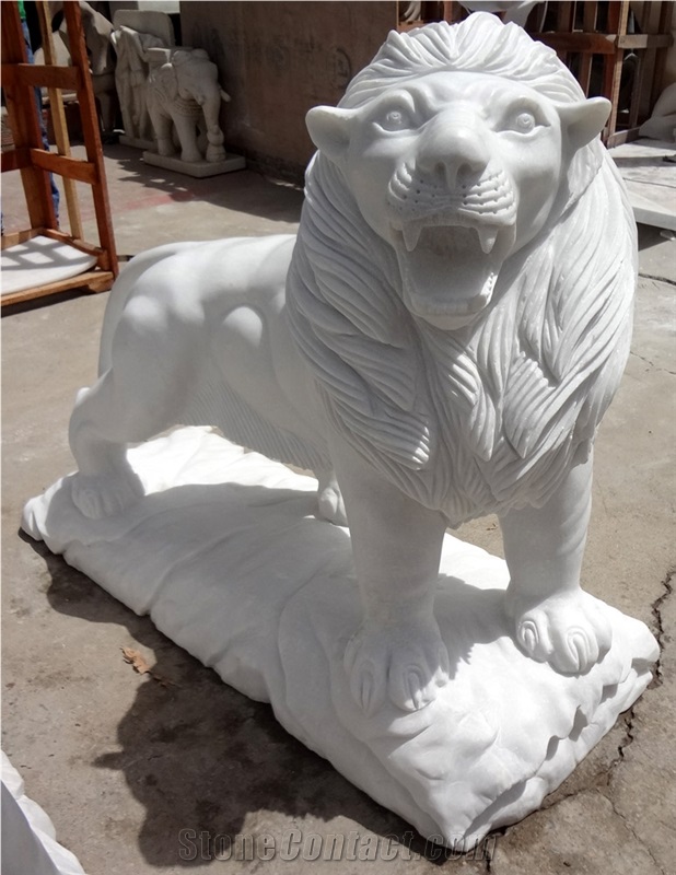 Lion Sculpture, Opal White Marble Sculpture & Statue