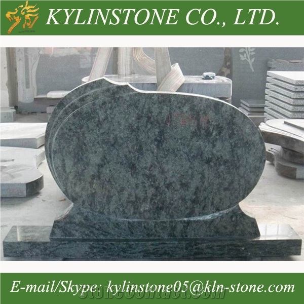 High-Quality Olive Green Granite Engraved Headstone, Green Granite Tombstone