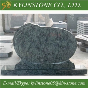 High-Quality Olive Green Granite Engraved Headstone, Green Granite Tombstone