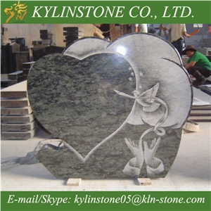 High-Quality Olive Green Granite Engraved Headstone, Green Granite Tombstone