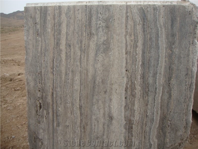 Persian Silver Travertine Block, Iran Grey Travertine