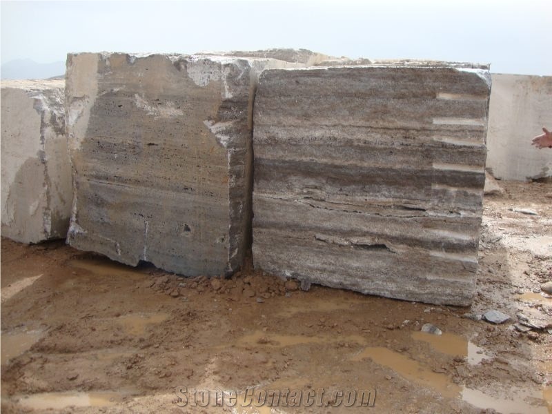 Persian Silver Travertine Block, Iran Grey Travertine