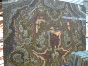 High Grade Natural Stone Polished Yellow Tiger Onyx Tile Slab