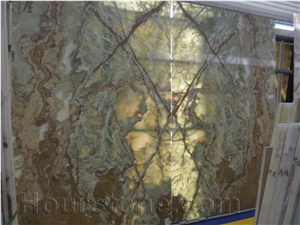 High Grade Natural Stone Polished Yellow Tiger Onyx Tile Slab
