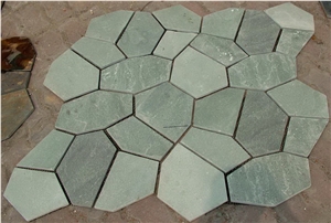 China Green Slate Irregular Flagstones, Flagstone Walkway Pavers, Flagstone Road Paving