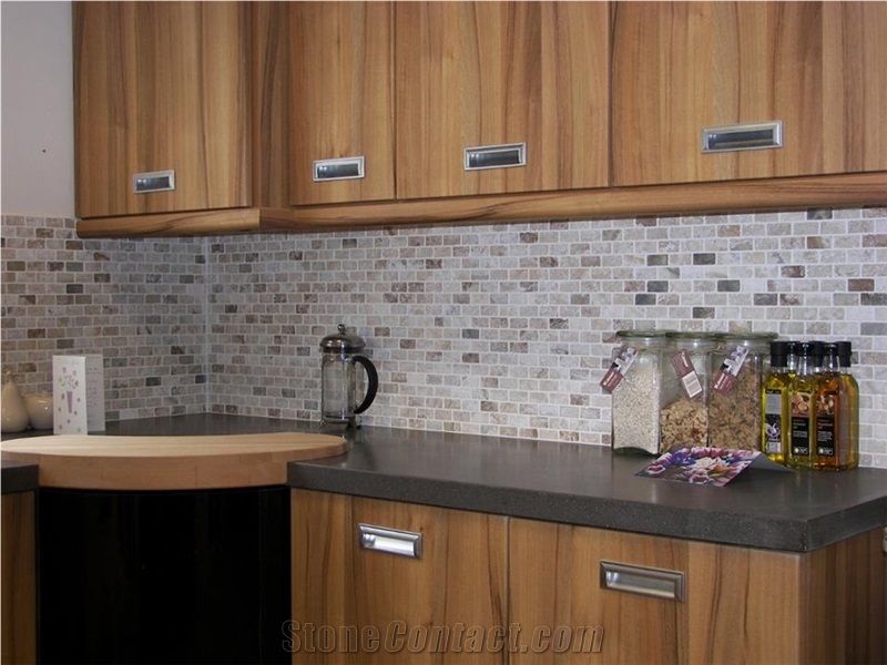 Saraystone Traonyx Travertine Tumbled Brick Mosaic Kitchen Backsplash, Multicolor Travertine Turkey Mosaic