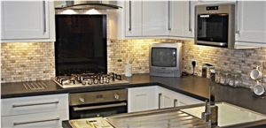 Saraystone Traonyx Travertine Tumbled Brick Mosaic Kitchen Backsplash, Multicolor Travertine Turkey Mosaic