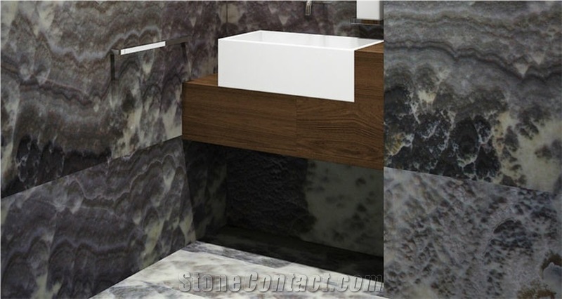 Sky Onyx, Black Cloud Onyx Bathroom Design, Grey Onyx Bath Design Turkey