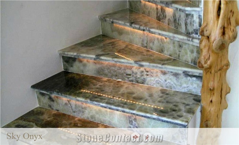 Sky Onyx (Black Cloud Onyx) Staircase, Grey Onyx Turkey Stairs & Steps
