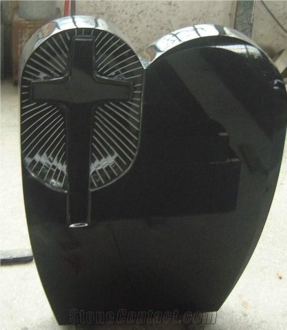 Platinum Black Granite Cross&Rose Gravestone