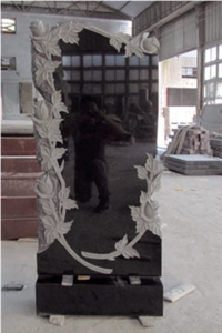 Rose Carving Black Granite Headstone/Monument