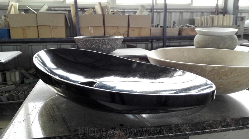 Shanxi Black Granite Oval Sinks Vessel Sink