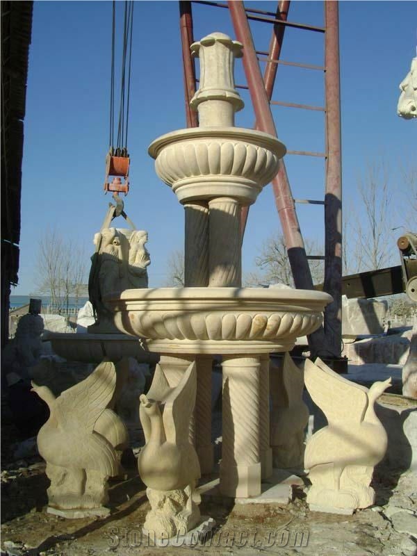 Carved Yellow Limestone Fountain,Sphere Fountains