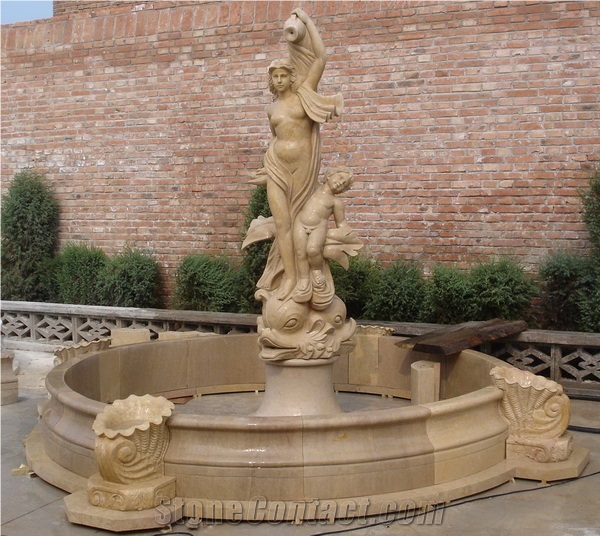 Carved Yellow Limestone Fountain,Sphere Fountains
