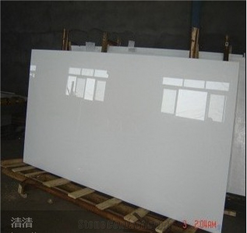 Nano White Crystallized Stone Polished Slabs, Manmade White Stone Glass Stone Panel Tiles Interior Walling Bathroom
