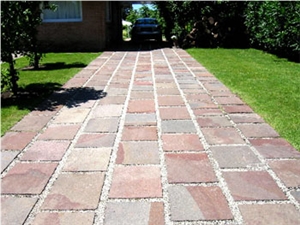 Porphyres Handcutted Tiles 400x600mm, Red Cobble Walk Way Pavers
