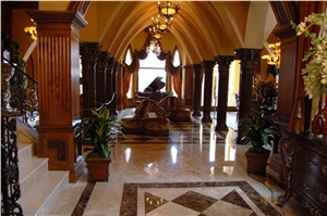 Emperador Dark Marble Waterjet Inlayed Floor Pattern, Marble Floor Tiles