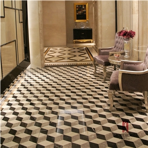 Crema Marfil Beige Marble Floor Waterjet Medallion