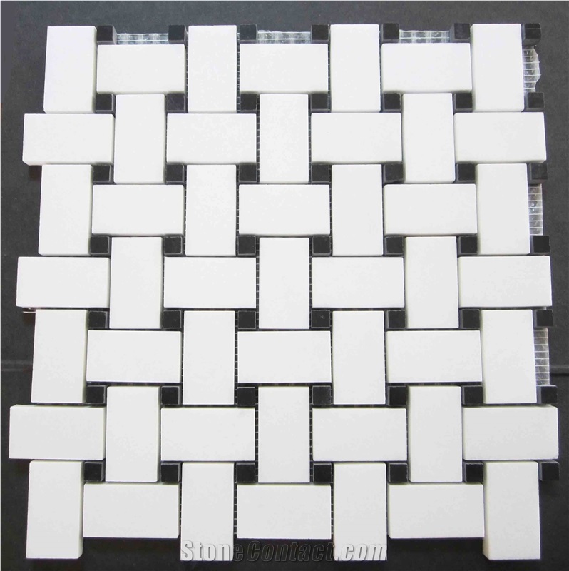 Thassos Marble Mosaic, White Marble Tumbled Mosaic
