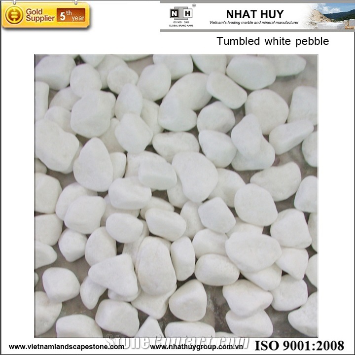 Tumbled Snow White Pebble, White Marble Pebbles