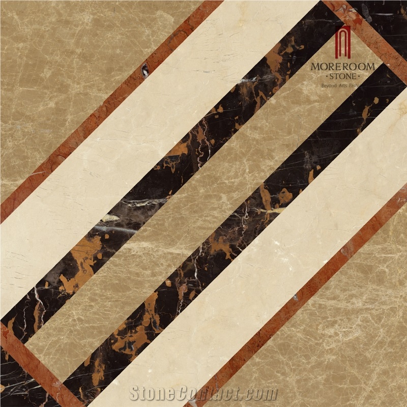 Australia Stone Golden Beige Marble Iran Shayan Cream Marble Polished Waterjet Medallions Floor Medallions Composited Marble Medallion Carpet Medallions